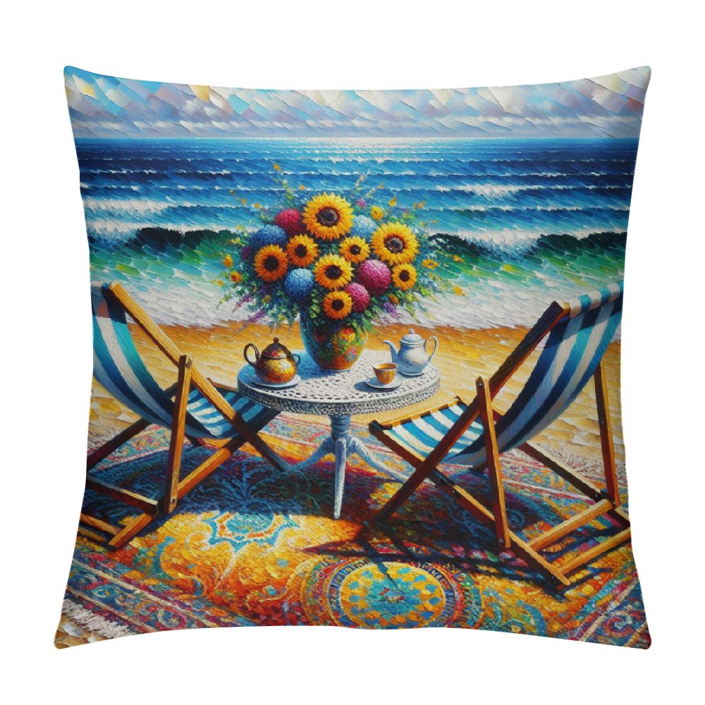 Erxjss Spring Throw Pillow Covers Striped Flower Beachy Wave Ocean Oil