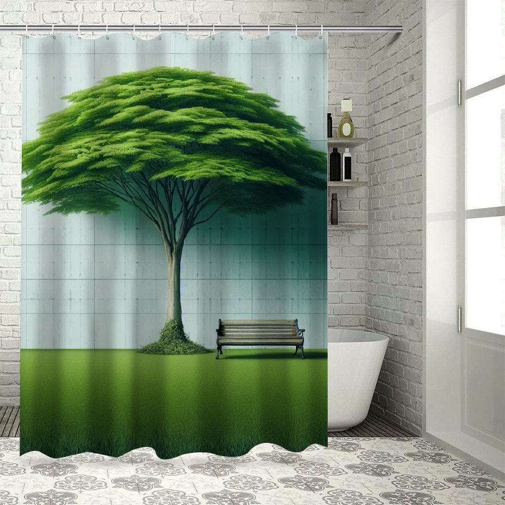 Erxjss Tree Shower Curtain, Bench Under Majestic Tree Looks Like