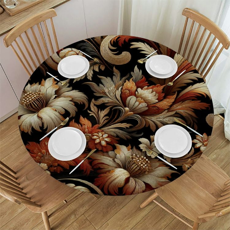 Erxjss of in Ethnic Traditional Style Elastic Edge Round Tablecloth,Elastic Edges Spandex