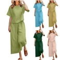 thumbnail image 1 of Eryao 2 Piece Lounge Set for Women Short Sleeve Crewneck Tops Wide Leg Pants with Pockets 2025 Summer Vacation Beach Lounge Suits Duped People Free,Yellow,XXXL, 1 of 6