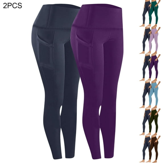 Eryao 2PC Women's High Waist Workout Leggings with Pockets Stretchy Tummy Control Gym Athletic Yoga Pants Army Green XL