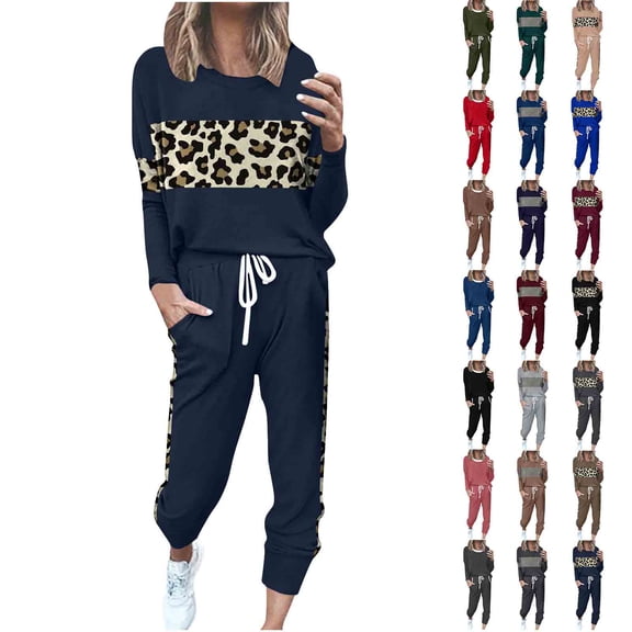 Eryao Color Block Jogger Sets for Women 2 Piece Round Neck Long Sleeve Tops and Drawstring Sweatpants Tracksuits 2025 Fall Winter Lightweight Loungwear Outfits,Khaki,XXL