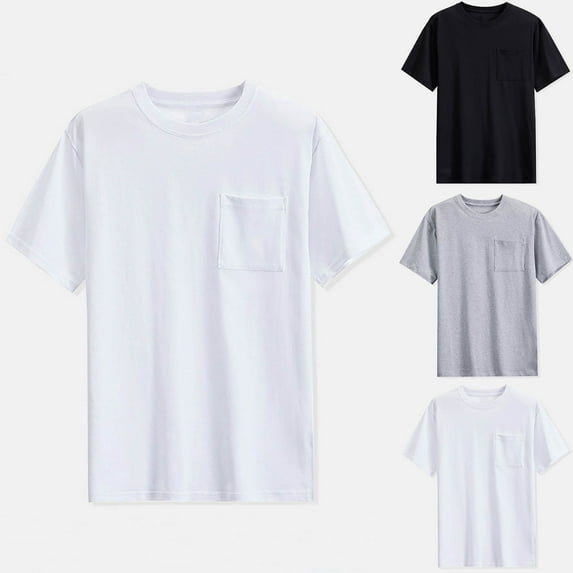 Eryao 90% off Clearance Sale Mens Round Neck T Shirts Cotton Short Sleeve Solid Color Tees Casual Lightweight Athletic Tops with Pocket,Gray,XL