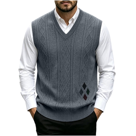 Eryao Argyle Sweater Vest for Men Big and Tall V Neck Knitted Sleeveless Vests Fall Winter Soft Casual Lightweight Pullover Tops Dark Gray,XXL