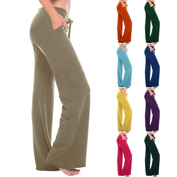 Eryao Baggy Drawstring Pants Women Lightweight Elastic High Waisted Cargo Yoga Pants with Pockets,Green,XXL