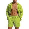 thumbnail image 1 of Eryao Big and Tall 2 Piece Set for Men Tracksuit Casual UV Protection Zip Up Hoodie Jacket and Drawstring Waist Shorts with Pockets Summer Beach Vacation Lounge Sets,Green,XXXXL, 1 of 9