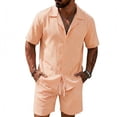 thumbnail image 1 of Eryao Big and Tall Athletic Sets Men Summer Two Piece Beach Linen Suits Button Down Short Sleeve Blouses and Elastic Waist Jogger Shorts with Pockets Loungewear,Khaki,S, 1 of 4