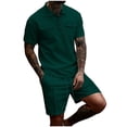 thumbnail image 1 of Eryao Big and Tall Men Baggy Sweatsuits Sets Summer 2 Piece Waffle Knit Lounge Outfits Beach Short Sleeve Button V Neck Tops Matching Drawstring Shorts with Pockets,Army Green,XXXL, 1 of 9