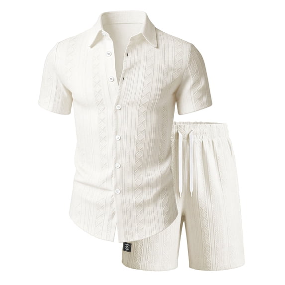Eryao Big and Tall Men's Tracksuits 2 Piece Set Summer Casual Short Sleeve Button Down Blouses and Drawstring Shorts with Pockets Vacation Beach Breathable Loungewear,Beige,M