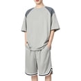 thumbnail image 1 of Eryao Big and Tall Mens Tennis Outfits Set 2 Piece Short Sleeve Crewneck Shirts Matching Drawstring Waist Shorts with Pockets Summer Beach Lounge Sets,Gray,XXXL, 1 of 5