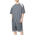 thumbnail image 1 of Eryao Big and Tall Mens Workout Outfits Set 2 Piece Crewneck Short Sleeve Tops Matching Drawstring Shorts with Pockets Summer Beach Lounge Sets,Dark Gray,XXXL, 1 of 5