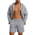 thumbnail image 1 of Eryao Big and Tall Outfits for Men 2 Piece Set Casual Sun Protection Zip Up Jacket Hoodies and Elastic Waist Cargo Shorts with Pockets Summer Beach Vacation Lounge Sets,Gray,M, 1 of 9