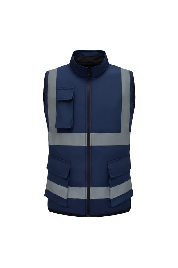 Big & Tall Reflective Safety Vest for Men Cooling Fan Powered Work Vest with Pockets,Dark Blue,XXXXL