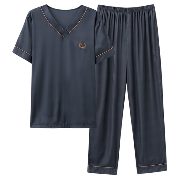 Eryao Big and Tall Men's Pajama Sets 2 Piece V Neck Short Sleeve Shirts Matching Elastic Waist Pants Casual Sleepwear Lounge Set,Dark Gray,XXXL