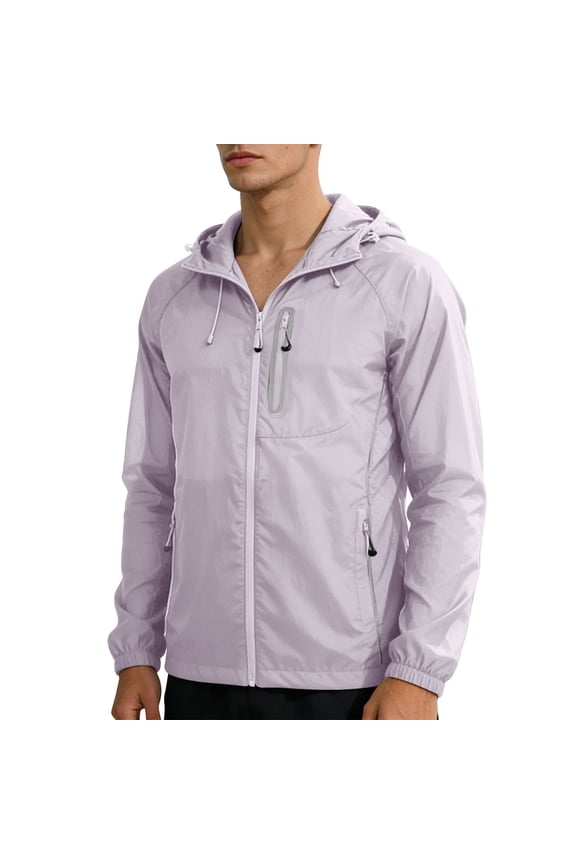 Big and Tall Sun Protection Windbreaker for Men Summer UPF 50+ Lightweight Zip Up Hooded Jacket with Pockets,Purple,XXXL