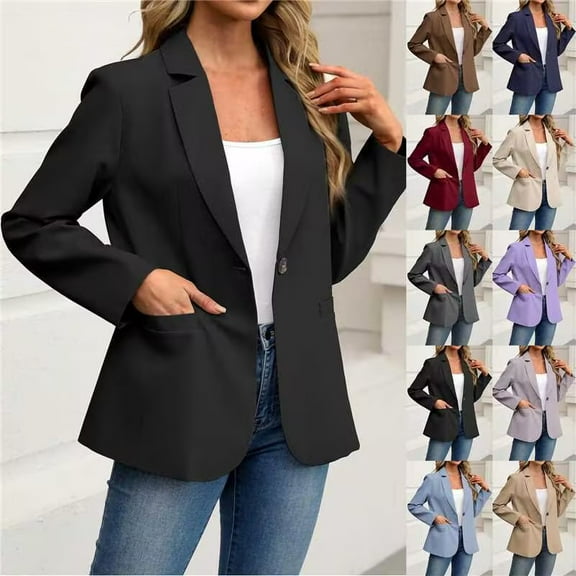 Eryao Brown Single Button Blazer for Women Shawl Neck Long Sleeve Suit Jacket with Pockets Slim Elegant Business Work Blazers,S