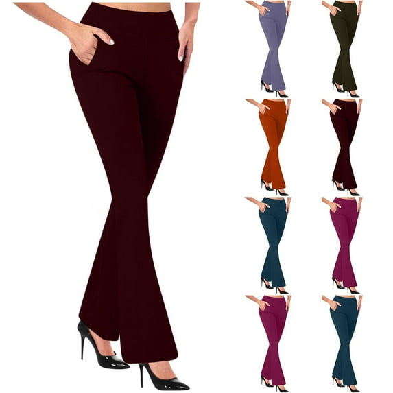 Eryao Business Stretchy Pants for Women High Waisted Bootcut Yoga Pants Casual Lightweight Solid Color Workout Trousers,Navy XS