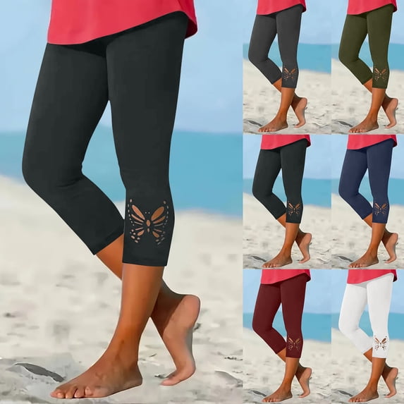Eryao Capri Leggings for Women Cropped High Waist Yoga Pants Hollow Out Butterfly Skinny Cropped Workout Capris,Dark Gray XXL