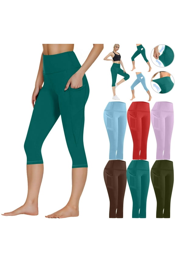 Capri Leggings with Pockets for Women High Waisted Tummy Control Crop Yoga Pants Lightweight Stretch Workout Capris Red S