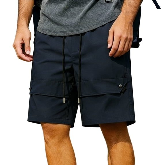 Eryao Comfort Athletic Cargo Shorts for Men Summer Elastic Waist Drawstring Shorts with Pockets,Blue,XL