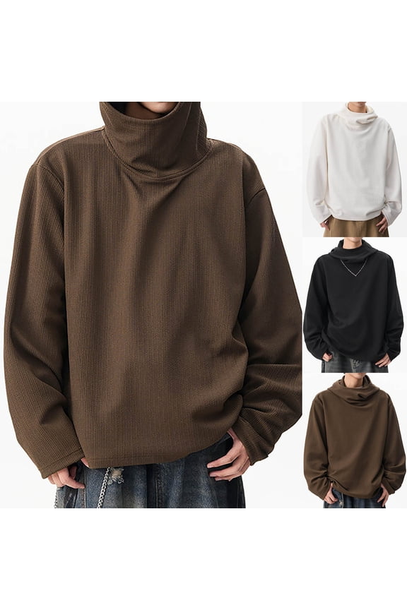 Cowl Neck Hoodies for Men Pullover Long Sleeve Sweatshirts Lightweight Plain Hooded Tops,White,XXXL