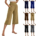 thumbnail image 1 of Eryao Cropped Wide Leg Yoga Pants for Women Stretchy Workout Capri Pants Elastic High Waisted Comfy Lounge Pants with Pockets,Brown XL, 1 of 10