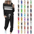 thumbnail image 1 of Eryao Women's Sweatsuit Set Casual 2 Piece Outfit Color Block Crew Neck Shirts Matching Drawstring Pants Jogger Sets Winter Fall Lightweight Outdoor Tracksuits,Purple,XXXL, 1 of 6