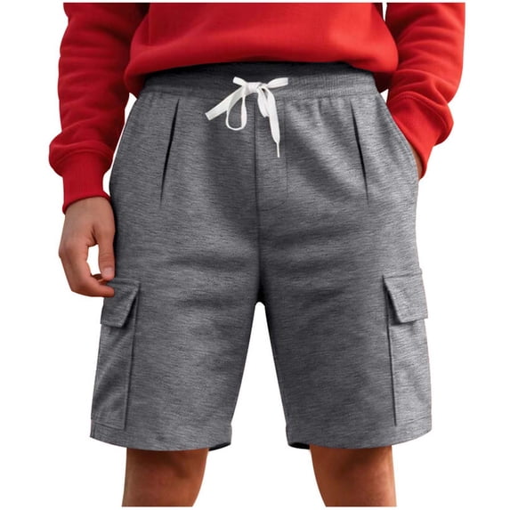 Eryao Dark Gray Knee Length Elastic Waist Cargo Shorts for Men Casual Drawstring Athletic Shorts with Pockets Summer Vacation Beach Shorts,L