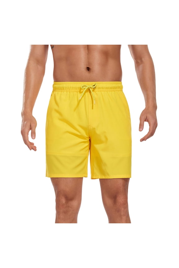 Drawstring Workout Shorts for Men Elastic Waist Built-in Liner Quick Dry Training Shorts with Pockets,Yellow,M