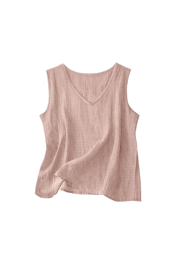 Dressy Tank Tops for Women Cotton Linen Gauze Shirts Sleeveless Summer Tunic Top Loose Fit Lightweight Casual Blouses Pink,S