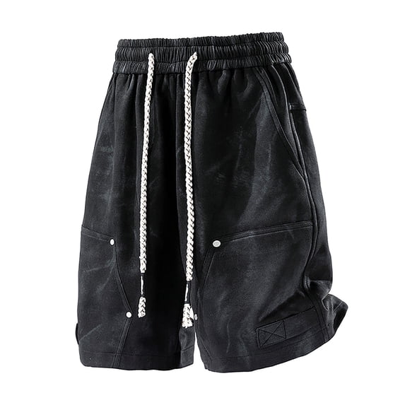 Eryao Elastic Waist Drawstring Shorts for Men Loose Casual Streetwear Jogger Shorts with Pockets,Black,XL