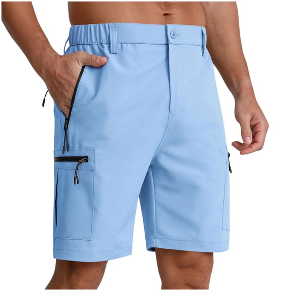 Eryao Elastic Waist Hiking Cargo Shorts for Men with Zipper Pocket Casual Summer Beach Lounge Shorts,Light Blue,M