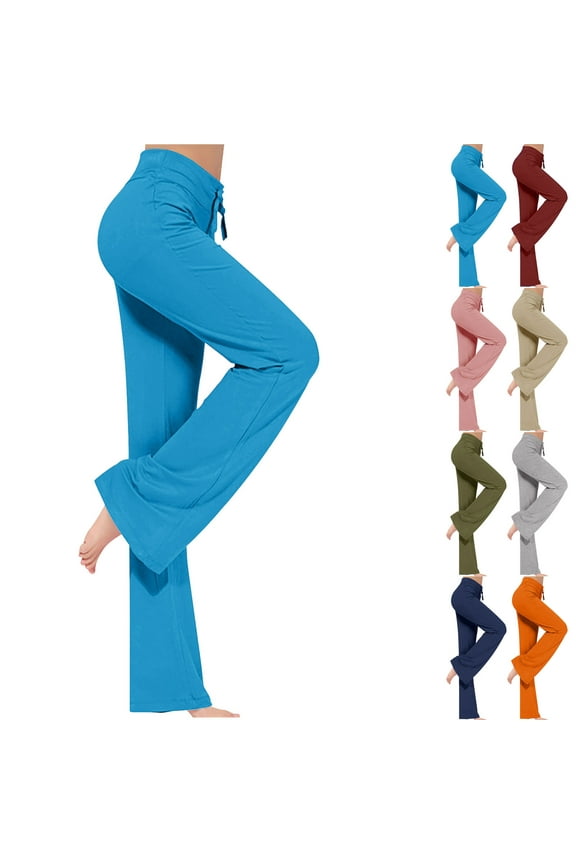 Flare Leggings for Women Plus Size Elastic High Waist Drawstring Pants 2025 Summer Lightweight Yoga Workout Trousers,Khaki,XL