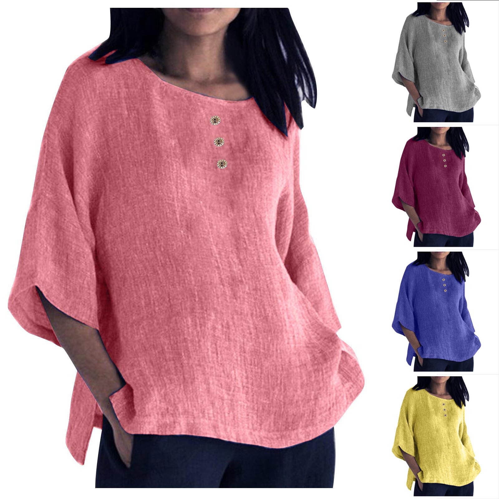 Eryao 3/4 Sleeve Cotton Linen Shirts for Women 2025 Summer Lightweight ...
