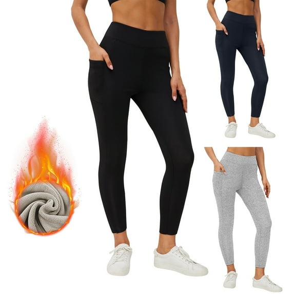 Eryao Fleece Lined Jogger Leggings Women Tummy Control High Waisted Yoga Pants Thermal Warm Winter Athletic Workout Pants with Pockets Black S