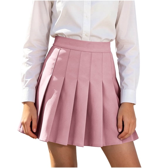 Eryao Girl Skirts Casual High Waistband Pleated School Uniform Skirts with Shorts Preppy A Line Mini Tennis Skort Pink,15-16 Years