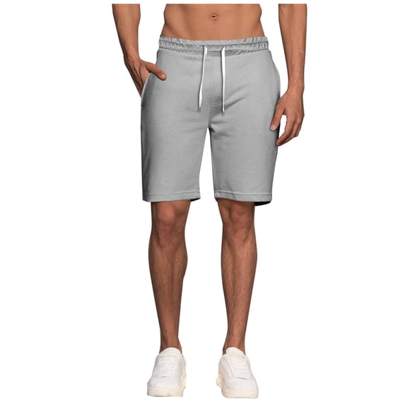 Eryao Gray Drawstring Jogger Shorts Men Elastic Waist Athletic Shorts Baggy Lightweight Workout Gym Short Pants,M