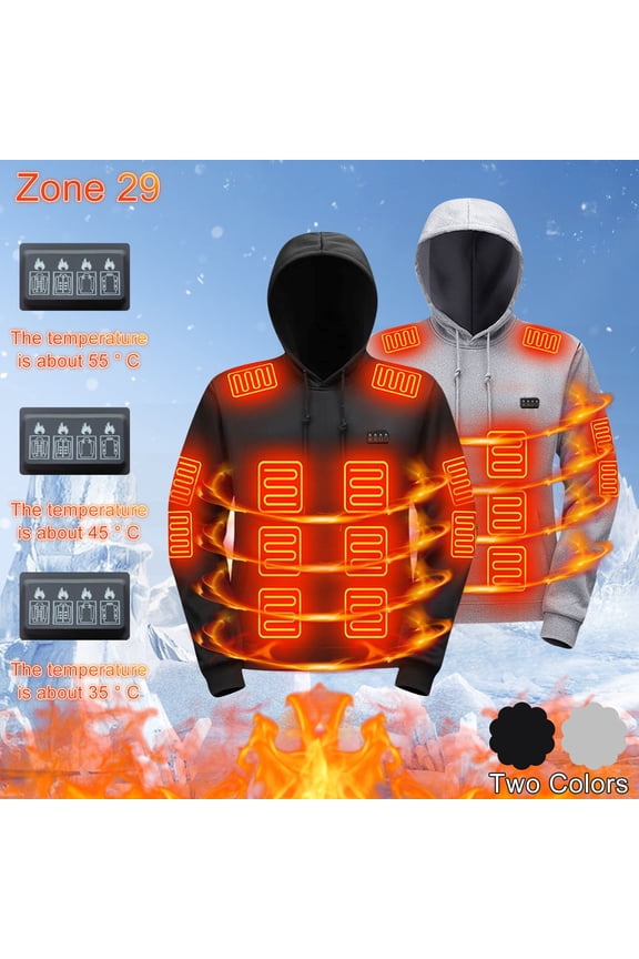Heated Hoodie for Men Women Rechargeable Warm Thick Sweatshirts USB Powered Outdoor Heated Pullover with Pocket,Black,XL