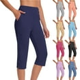 thumbnail image 1 of Eryao High Waisted Capri Pants for Women Casual Lightweight Stretchy Yoga Leggings with Pockets Soft Comfy Workout Capris Navy M, 1 of 9