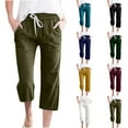 Eryao Holiday Deals Womens Plus Size Linen Capris 2025 Summer Casual