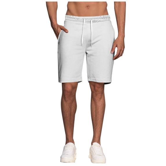 Eryao Jogger Athletic Shorts Men Elastic Waist Drawstring Shorts with Pockets Lightweight Baggy Workout Short Pants,White,L