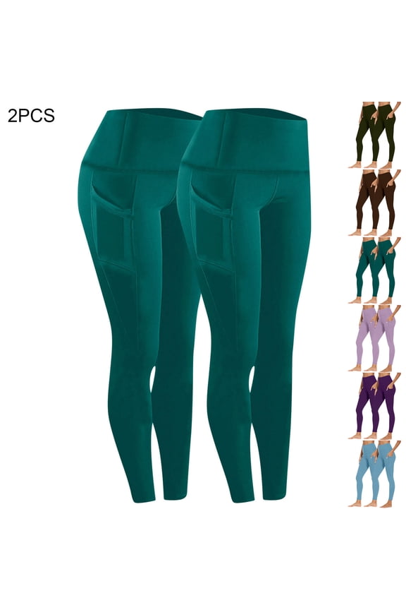 Leggings with Pockets for Women, 2 Packs Soft High Waisted Tummy Control Workout Yoga Pants Multicolor XXL