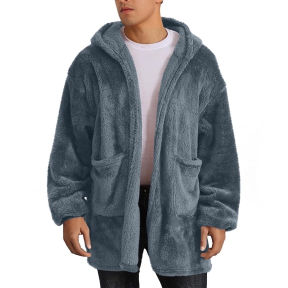Eryao Light Weight Fleece Jacket Men Unisex Winter Warm Fuzzy Open Front Cardigans Coat Soft Plush Sherpa Oversized Hoodie Jackets Outerwear Gray,S