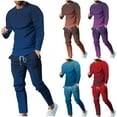 thumbnail image 1 of Eryao Two Piece Men's Sweatsuits Gradient Round Neck Long Sleeve Shirts Matching Drawstring Jogger Pants Sets 2025 Casual Big and Tall Outdoor Tracksuits,Blue,XL, 1 of 8