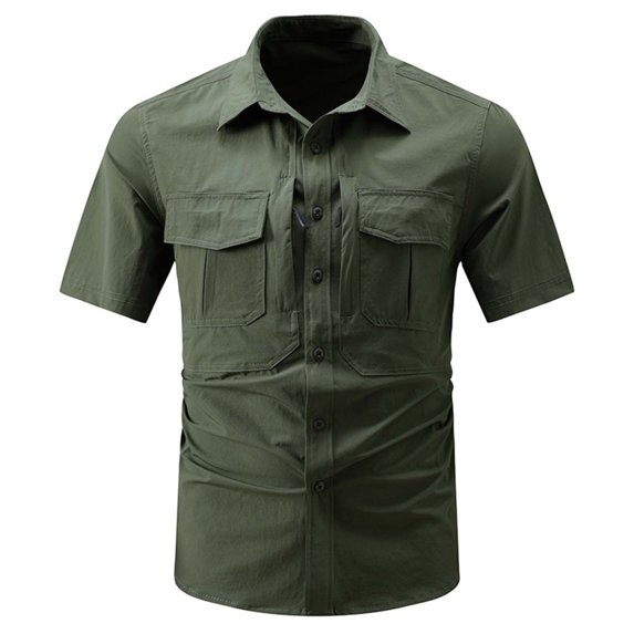 Eryao Lightweight Cargo Work Shirt for Men with Multi Pocket Breathable Outdoor Athletic Workout Blouses,Army Green,XL