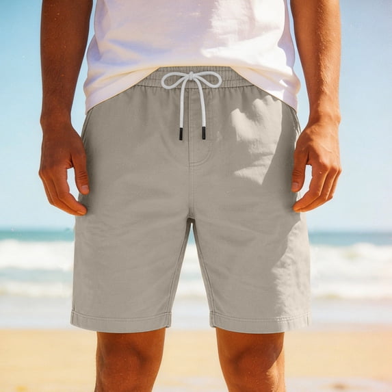 Eryao Lightweight Drawstring Shorts for Men Casual Breathable Summer Travel Shorts with Pockets Outdoor Athletic Shorts,Beige,XL