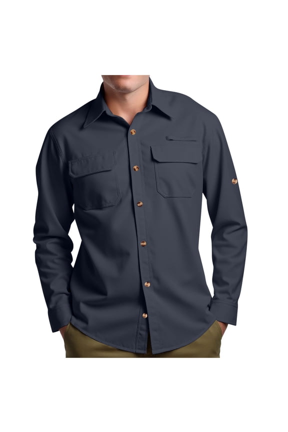 Lightweight Sun Shirts for Men Casual Long Sleeve Button Down Shirt with Pockets Breathable Outdoor Hiking Fishing Rash Guard,Dark Gray,M