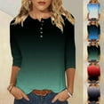 thumbnail image 1 of Eryao Limited Time Deal Henley Blouses for Women Trendy 2025 Summer Button Up Top Casual Gradient Color T Shirt Lightweight Soft Round Neck Pullover Tops,Dark Blue,S, 1 of 6