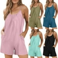 thumbnail image 1 of Eryao Limited Time Deal Summer Rompers for Women 2025 Casual Sleeveless Rompers Loose Spaghetti Strap Shorts Overalls Solid Color Lightweight Beach Jumpsuit with Pockets,Black,S, 1 of 8