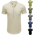 thumbnail image 1 of Eryao Linen Henley Shirt for Men Short Sleeve Button Up T Shirts with Front Pocket Summer Lightweight Solid Color Beach Tops,Green,XL, 1 of 5